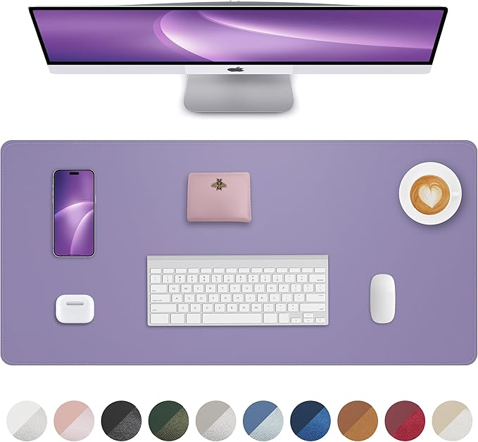 Leather Desk Pad Protector, Mouse Pad, Non-Slip PU Leather Blotter, Large Waterproof Keyboard Mat for Office/Home/Decor (Purple, 35" x 17")