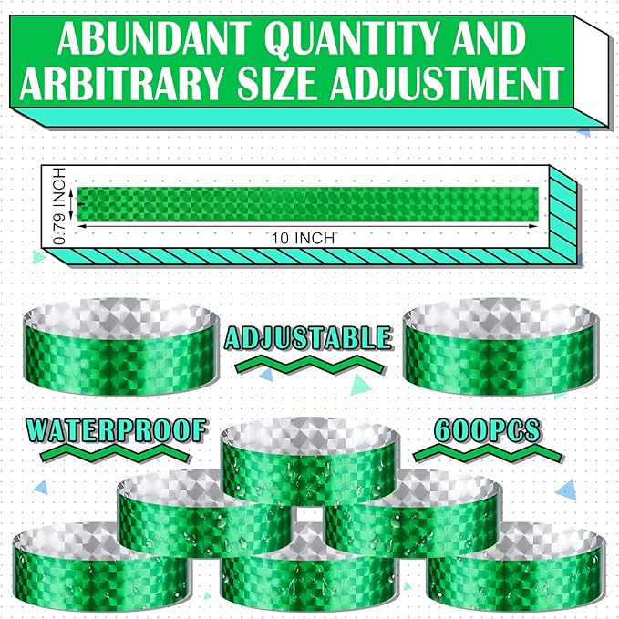 Epakh 600 Pcs Paper Wristbands Neon Wrist Bands Waterproof Handbands for Events Lightweight Concert Wristbands Neon Colored Adhesive Wrist Band for Party