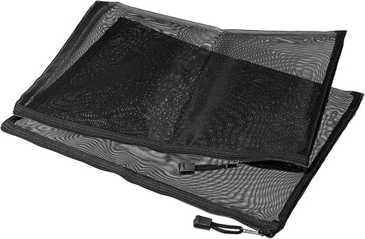 MECCANIXITY Mesh Zipper Bags, A4 Nylon Zip Pouch Pencil Case Storage Pockets for Travel Office Accessories, Black Pack of 6