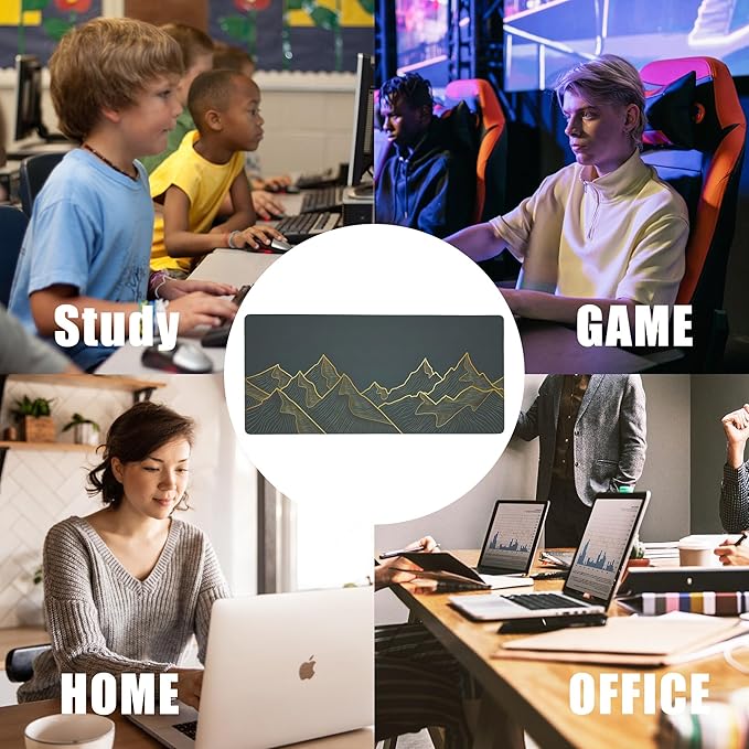 Mountain Line Art Large Gaming Mouse Pad,Waterproof Desk Mat for Desktop,Non-Slip Rubber Base Mousepad with Stitched Edges for Laptop Office and Home 35.4X15.7 Inch