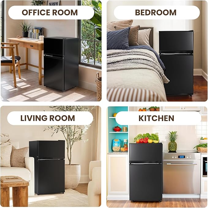 Manastin 3.6 Cu.Ft Mini Fridge with Freezer, Small Refrigerator with 2 Doors for Kitchen, Dorm, Office and Bedroom, Mini Refrigerator with Adjustable Shelves (Black)