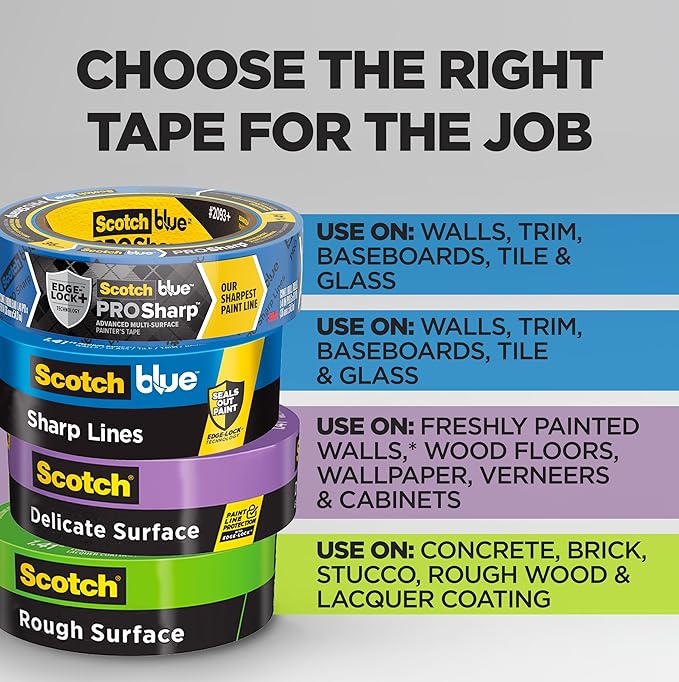 ScotchBlue PROSharp Painter's Tape 1.5 Inch Wide (1.41 in x 60 yd) 1 Roll Blue Tape Protects Surfaces and Removes Easily, Edge-Lock Tape for Indoor and Outdoor Use (2093+-36EC)