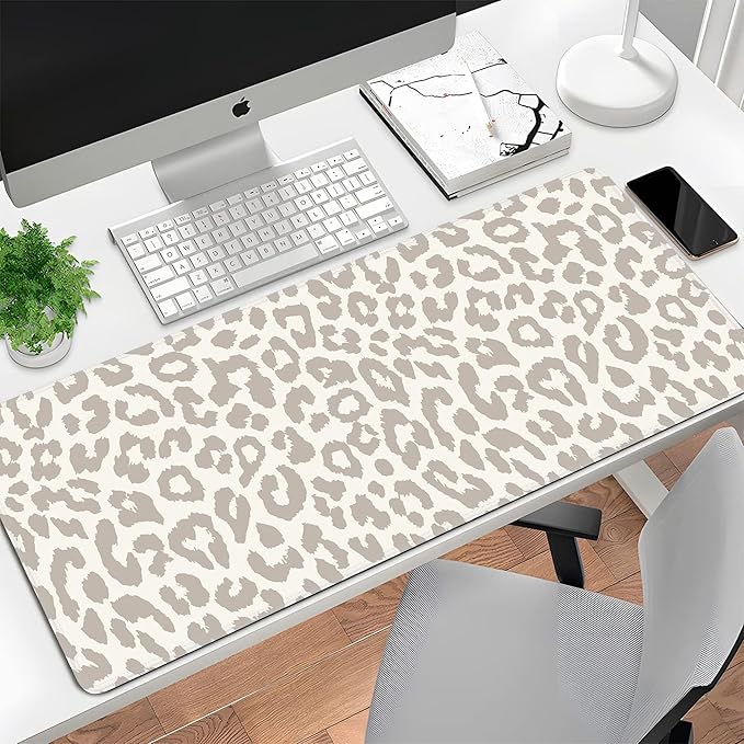Leopard Print Mouse Pad Large Desk Mat Extended Keyboard Mouse Pad Cute XL Mousepad with Non-Slip Base and Stitched Edge Mouse Mat Desk Pad 31.5 x 11.8 in Mouse Pads for Desk Decor Home Office Gaming