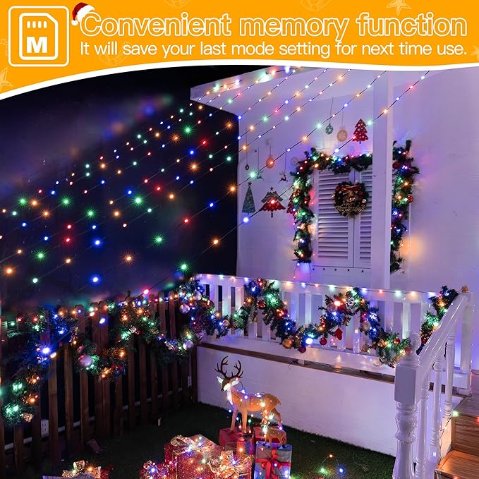 Ollny Christmas Lights 800 LED 262FT Plug in, IP67 Waterproof Green Wire Outdoor Christmas Lights with Remote, 8 Modes with Timer String Light for House Indoor Xmas Decorations Multicolored