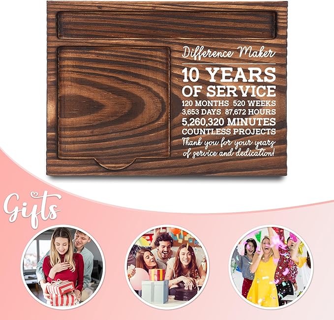10th Work Anniversary Appreciation Gifts, 10 Year Work Anniversary Thank You Gifts, Sticky Note Holder, Post-it Note Dispenser for Desk, Wooden Post-it Note & Pen Holder 6.5" x 4.7" - FTA113