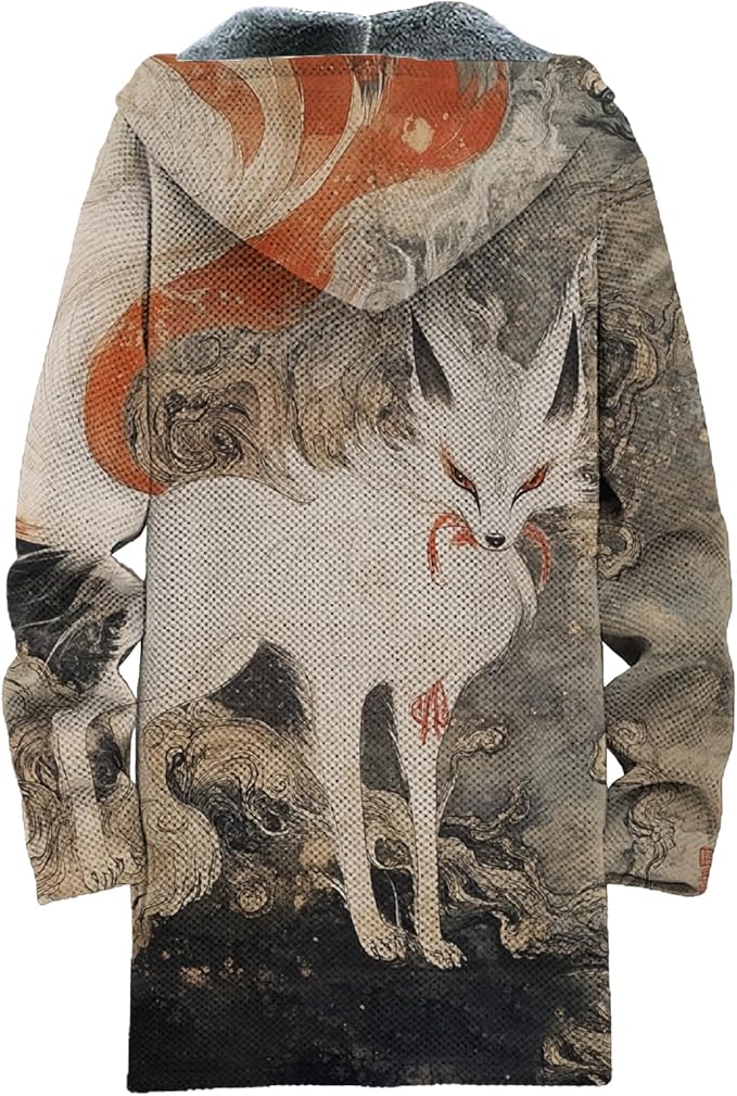 MARSVOVO Mens Cardigan Sweater Cool Graphic Lined Fleece Long Coat Zip With Pockets Fashion Coat Warm Fitted Jacket