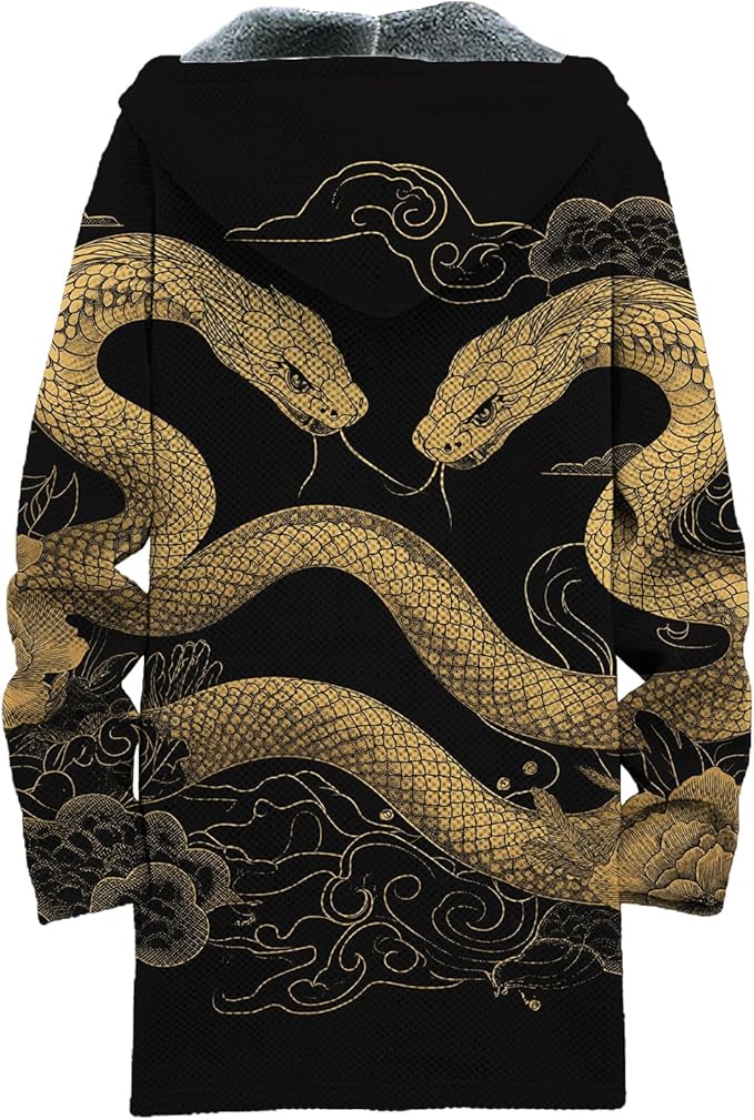 MARSVOVO Mens Cardigan Sweater Cool Graphic Lined Fleece Long Coat Zip With Pockets Fashion Coat Warm Fitted Jacket