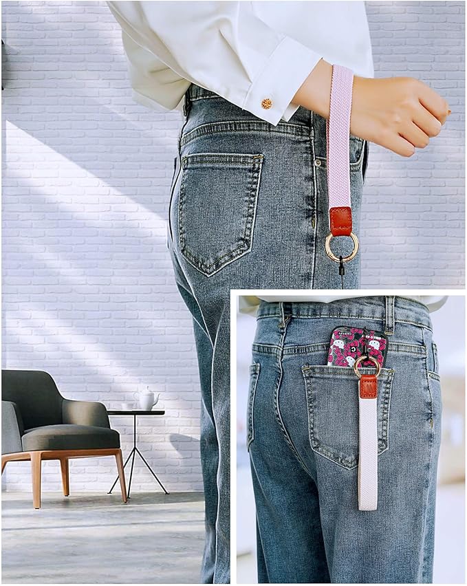 Wristlet Keychain for Women Stretchy Wrist Keychain Lanyard for Phone Case Wallet Id Card Badges (Black)