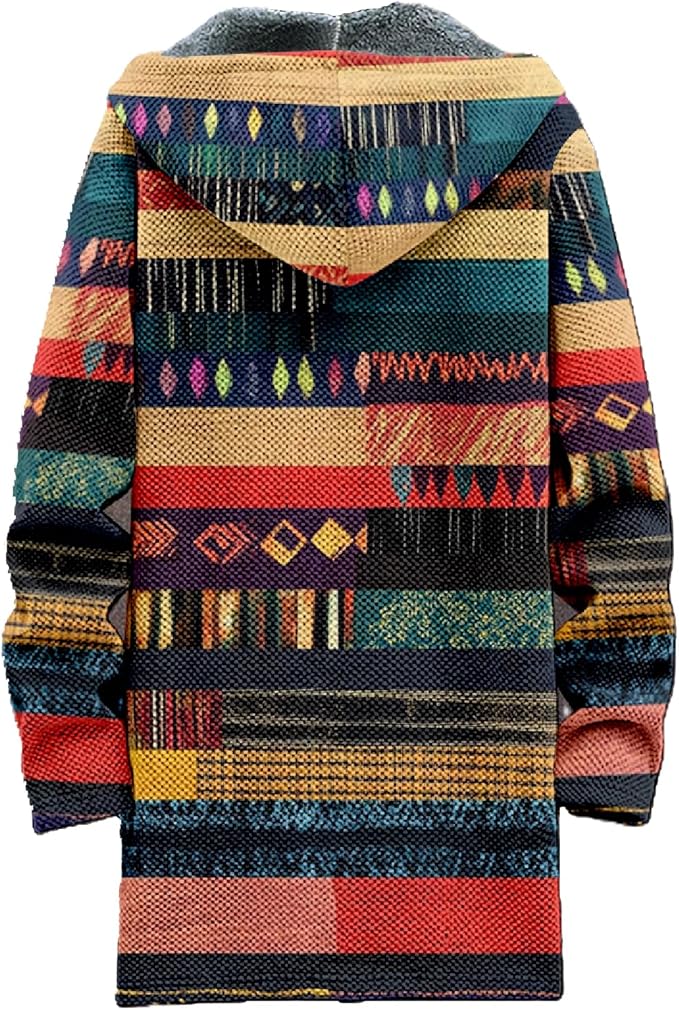 MARSVOVO Mens Cardigan Sweater Cool Graphic Lined Fleece Long Coat Zip With Pockets Fashion Coat Warm Fitted Jacket