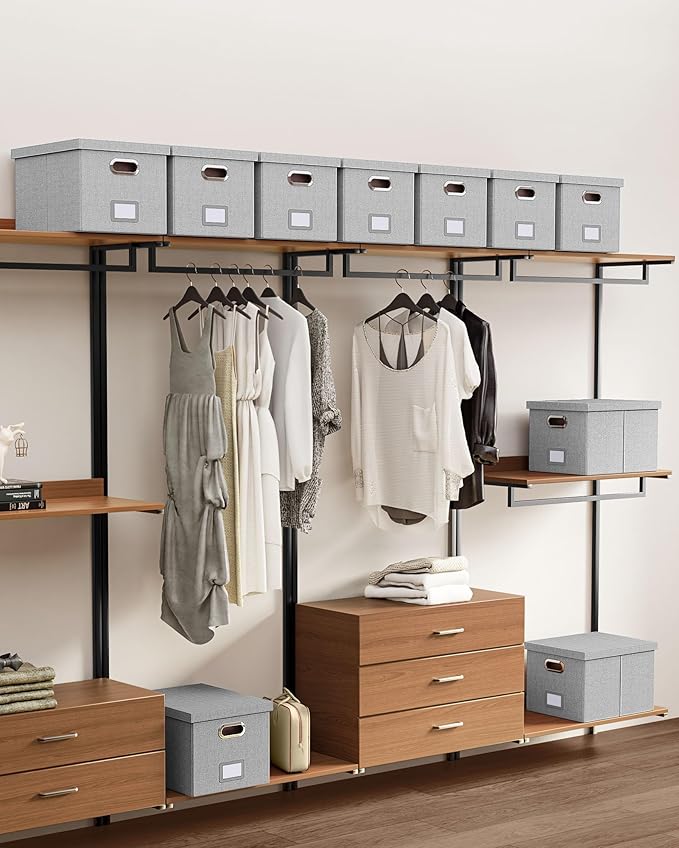 Oterri 2 Pack File Storage Organizer, Filing Box, Portable File Box with Lid, Fit for Letter/Legal File Folder Storage, Document Organizer, Gray-White