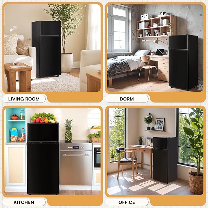 Manastin 4.5 Cu.Ft Mini Fridge with Freezer, Small Refrigerator with 2 Doors for Kitchen, Dorm, Office and Bedroom, Mini Fridge with Adjustable Shelves (Black)