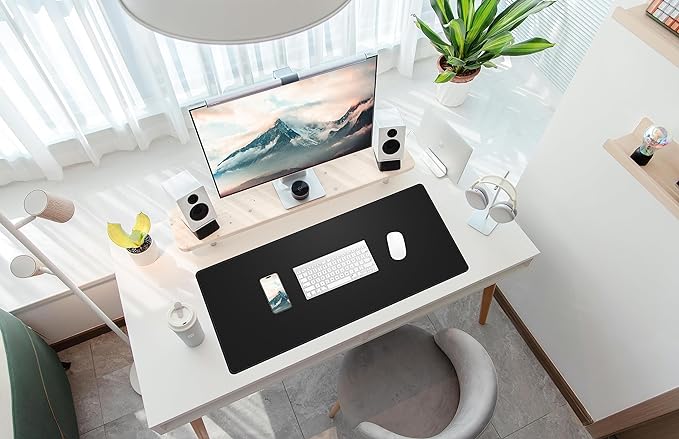 Leather Desk Pad Protector, Office Desk Mat, Large Mouse Pad,Cork Desk Mat, Laptop Desk Pad, Waterproof Desk Writing Pad for Office and Home (35in*17in, Black)