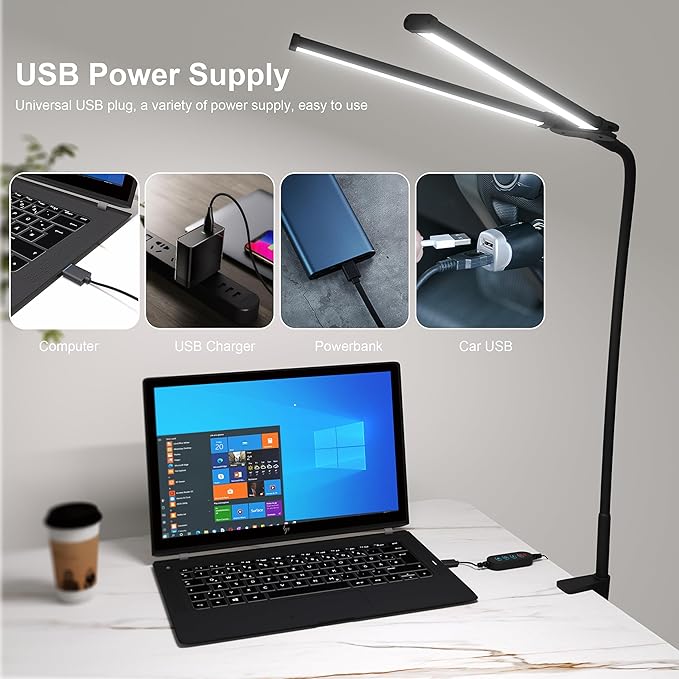 LED Desk Lamp, Double Head Led Desk Lamp, 12W Ultra Bright Architect Task Desk Light, Eye Caring Desk Light, Desk Lamps for Home/Office/Study/Drafting/Sewing/Dorm/Painting(Black)