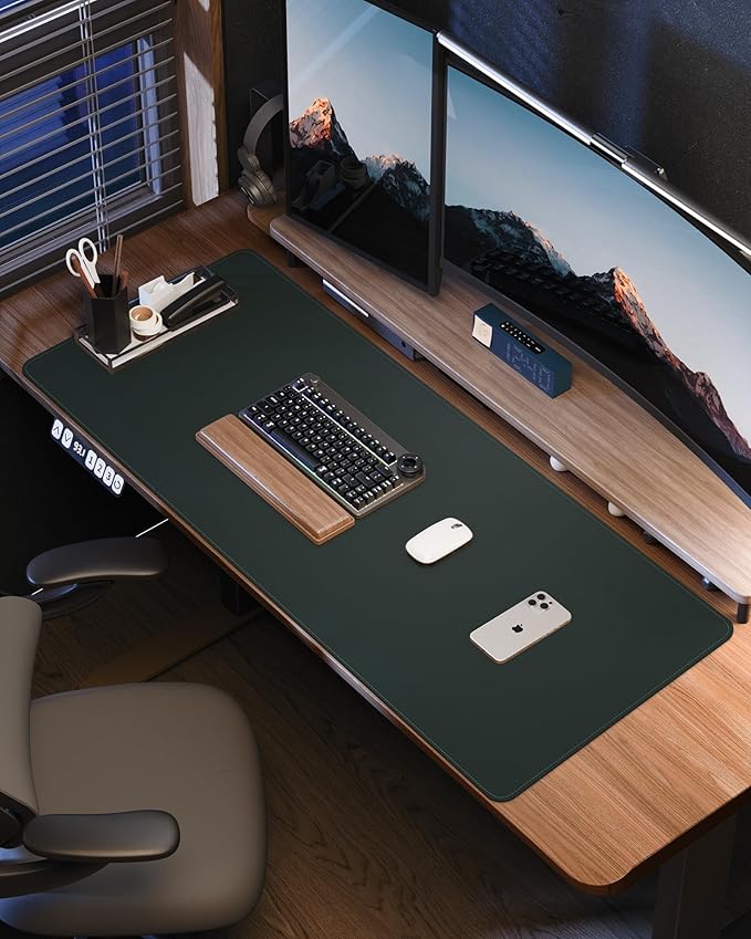 Leather Desk Pad Protector - 48" x 17" Non-Slip PU Leather Large Mouse Pad, Waterproof Desk Blotter Mat for Office and Home (Dark Green)