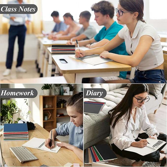 Leelosp 12 Pack Small Spiral Notebook A5 Lined College Ruled Spiral Journal Notebook 5.5 x 8.3 Inch Kraft Cover, 120 Pages for Work Students Office Business(Red, Green, Black, Blue, Brown, Gray)