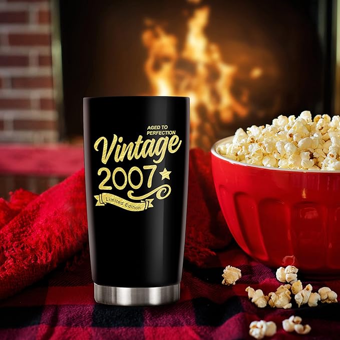 Happy 17th Birthday Tumblers Gifts for Men Women, Back in 2007 Stainless Steel Tumblers Gifts, 2007 17Years Old Birthday Gift For Daughter Son Friends