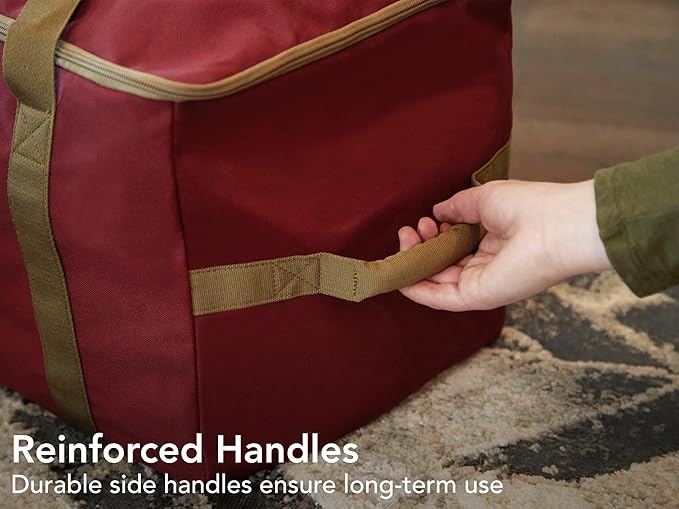 Covermates Keepsakes Rolling Christmas Light Storage Bag - Carrying Handles, ID Window, Dual Wheels - Holiday Storage, Red