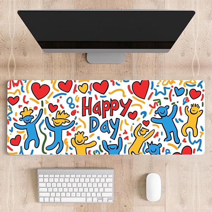Mousepad Desk Mat Gaming Large Keyboard Cute Office Desktop Computer Laptop XXL Long Big Kawaii Aesthetic Girly Pretty Design Women Girl Gamer Oversized Wide 30x12'' Mousepad, Happy Day