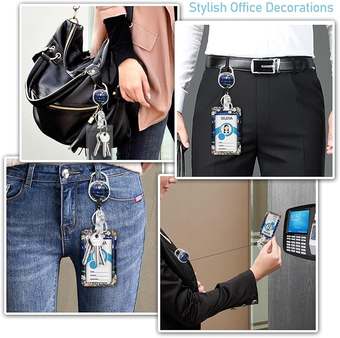 Lanyards for Id Badges, Badge Holder with Retractable Reel Clip, Detachable Moon Mountain Flower Night Work Name Tag Lanyard Vertical ID Card Protector for Women Nurse Doctor Teacher Student