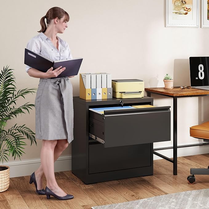 2 Drawer Lateral File Cabinet with Lock, 26.77“W File Cabinets for Home Office Legal/Letter A4 Size, File Cabinet Storage Cabinet,Require Assembly, Black