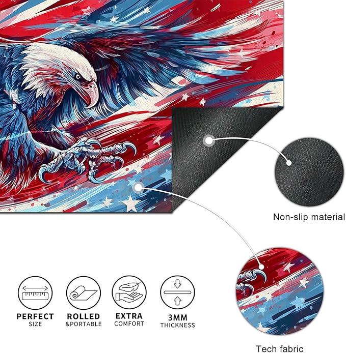 Large Mouse Pad 31.5 x 11.8 Inch Bald Eagle American Flag Desk Mat Extended Gaming Mousepad Non Slip Waterproof Desk Pad Keyboard Mat Office Computer Accessories