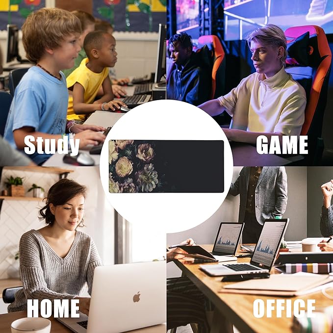 Mouse Pad,Vintage Peonies Desk Mat for Desktop,Desk Pad with Non-Slip Base and Stitched Edge,Extended Mousepad for Office and Home 35.4X15.7 Inch