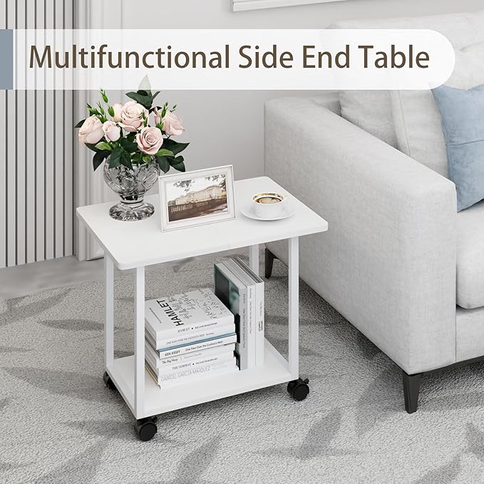 MARTY 22"x15.75" Large Under Desk Printer Stand with Storage Shelf 2-Tier Rolling Printer Cart with Wheels Printer Table for Home Office Heavy Duty Storage Rack for Scanner Fax Machine, White