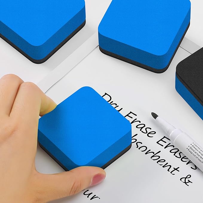 MaxGear Dry Erase Erasers, 48 Pack Magnetic Whiteboard Erasers for Classroom, Mini Whiteboard Cleaning Pads, Chalkboard Wiper Teacher Supplies for School, Office, Home (Blue, 2 x 2 Inch