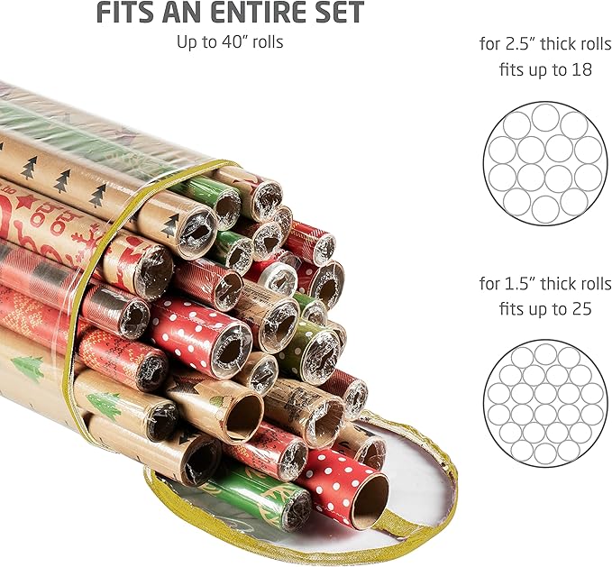 ZOBER Wrapping Paper Storage Container – 40 Inch Waterproof Organizer for Gift Wrap – Fits 25 Standard Rolls
