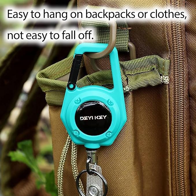 Retractable Keychain Heavy Duty, Multitool Carabiner Badge Holder, Retractable Keychain Clip Id Holder, Tactical ID Badge Reel with 29.5" Steel Retractable Cord, White