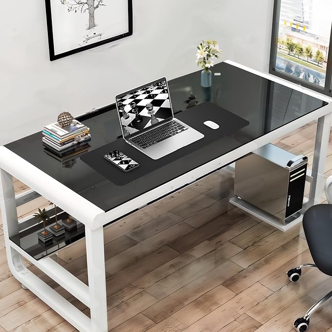 Non-Slip Desk Pad, Waterproof PU Leather Protector, Easy Clean Laptop Mat for Work/Home/Decor (Black 31.5" x 12")