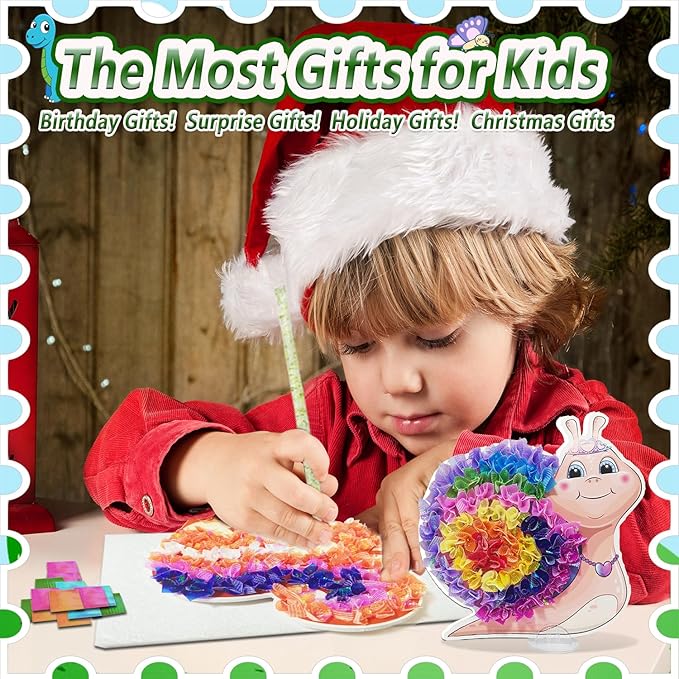 mom&myaboys Poke A Dot Art Kit - Animals Theme with Snail, Lion, Owl, Squirrel, Butterfly | No-Mess Sewing Craft for Kids Ages 4-8 | Creative Toys for Girls & Boys | Fun Gift for Birthday, Christmas