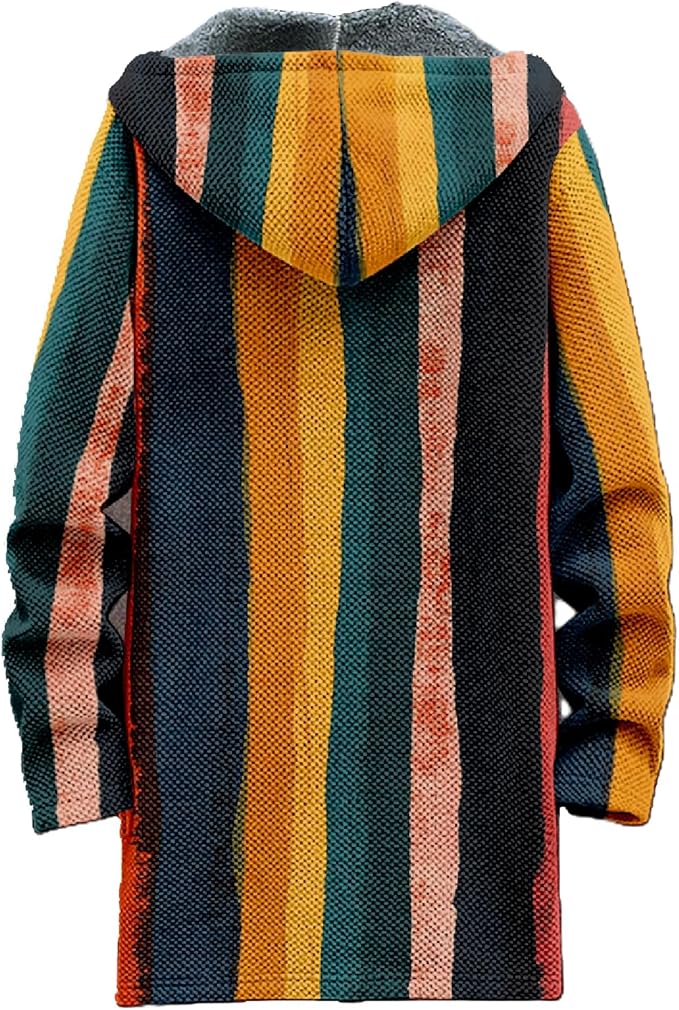 MARSVOVO Mens Cardigan Sweater Cool Graphic Lined Fleece Long Coat Zip With Pockets Fashion Coat Warm Fitted Jacket