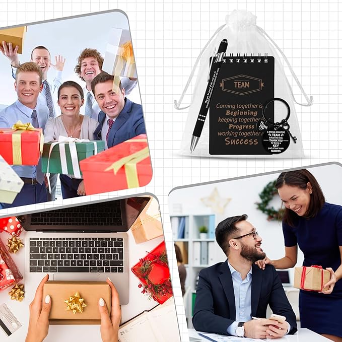 CZWZ 80 Pcs Employee Appreciation Gifts Set, Includes Notepads Pens Thank You Keychains and Organza Bags, Team Recognition Gifts for Coworkers Staff Employees Retirement Birthday Christmas(Black)