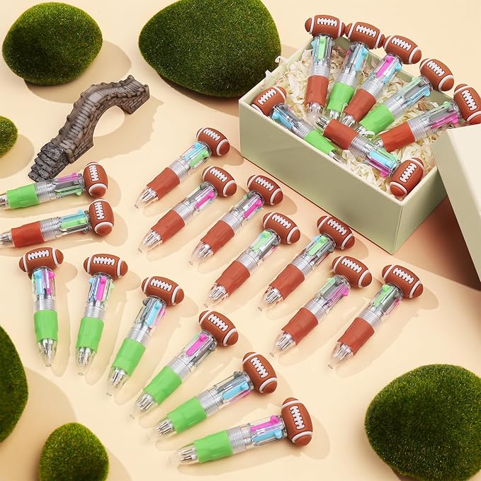 CZWZ 30Pcs Mini Multicolor Pens in One 4-in-1 Cute Pens Bulk for Kids, Ballpoint Pen for Birthdays and Children's Parties, Fun Gifts Assorted Ink Kawaii Pen(Football)