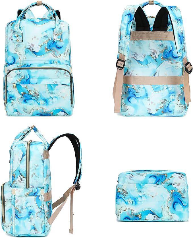 Marble Laptop Backpack College Bookbag School Backpack for Women Girls, Travel Backpack 15.6 Inch Computer Backpacks (Green)