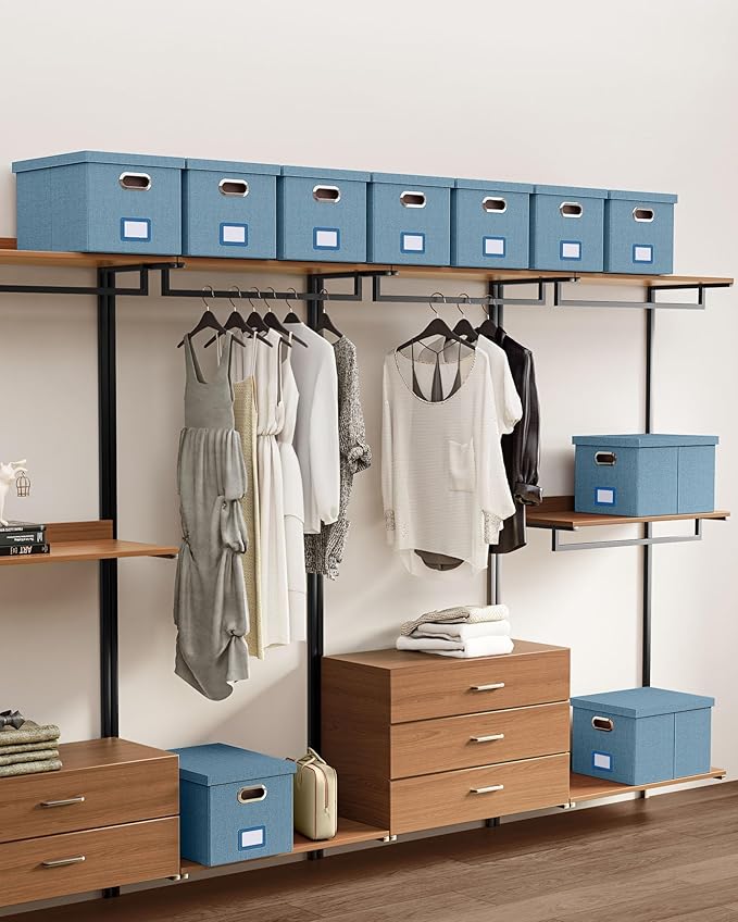 Oterri File Organizer with Lid, File Box, File Cabinet for Letter File Folder Storage, Hanging File Organizer for Office/Decor/Home,Document Organizer, 1 Pack,Dark-Blue-Box Only