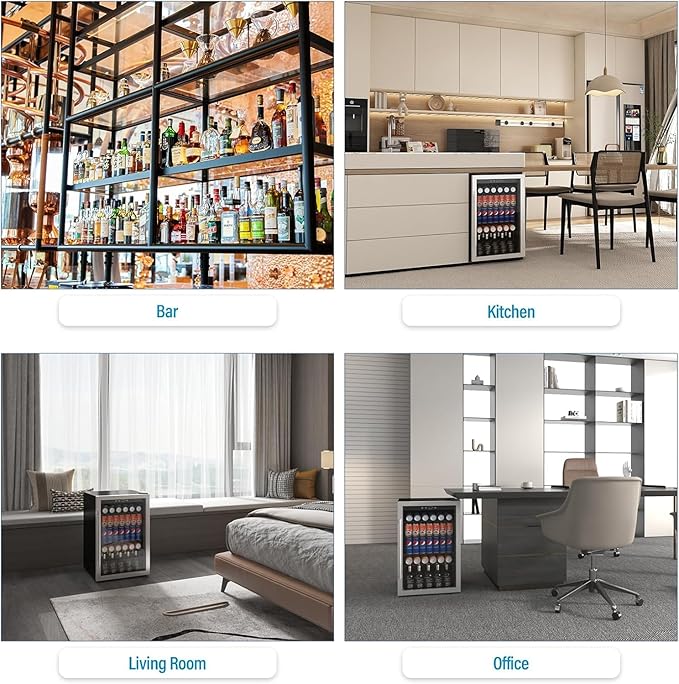 Compact Freestanding Beverage Refrigerator,145 Can/4.5 Cubic Feet Mini Fridge with Reversible Glass Front Door for Soda, Beer or Wine, Under Counter Drink Dispenser with Adjustable Shelves