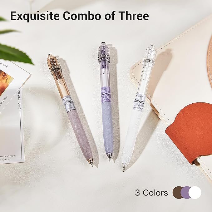 Leven Fidget Spinning Gel Pens 3 Pcs, Stress Relief 0.5mm Black Ink Pens, Quick Dry Fine Point Smooth Writing Ballpoint Pen, for Journaling Note Taking Office School Supplies Morandi