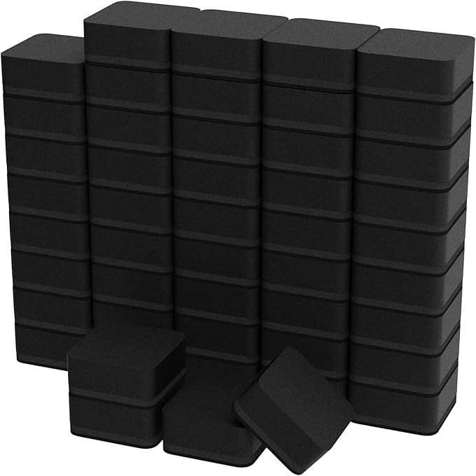 MaxGear Dry Erase Erasers, 48 Pack Magnetic Whiteboard Erasers for Classroom, Mini Whiteboard Cleaning Pads Bulk, Chalkboard Wiper Teacher Supplies for School, Office, Home (Black, 2 x 2 x 0.6 Inch