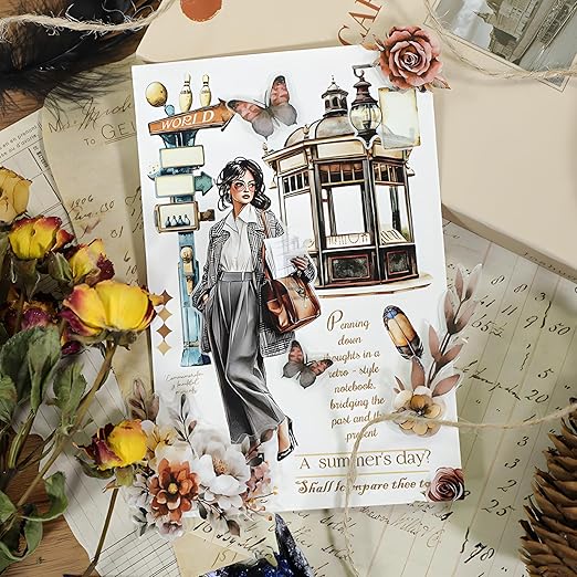 Snycler Pre-Cut Brown Memory Themed PET Washi Tapes - Vintage Aesthetic Tape Stickers for Journaling, Scrapbooking, Junk Journals, Crafts, Planners - 4 Rolls