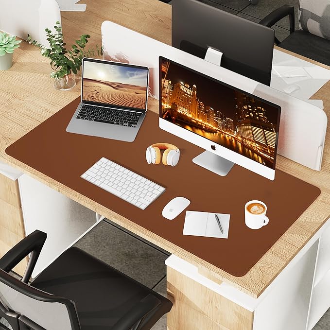Leather Desk Pad Protector,Mouse Pad,Office Desk Mat, Non-Slip PU Leather Desk Blotter,Large Desk mat,Waterproof Keyboard mat for Office/Home/Decor (Brown,48" x 24")