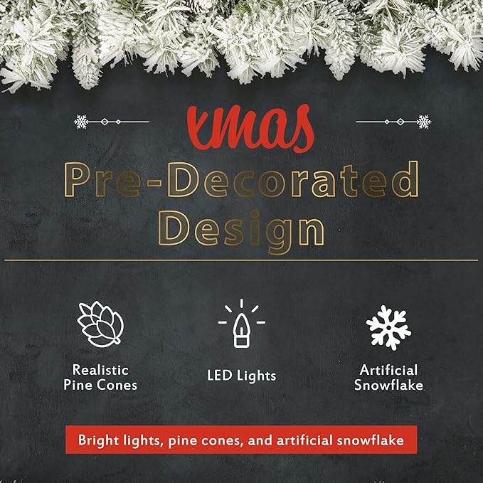 Merax Prelit Christmas Tree Set of 4pc, Set of 2 Artificial Potted Christmas Entrance Trees with Lights, Christmas Wreath, and 9FT Garland for Fireplace Front Porch Seasonal Holiday Decoration