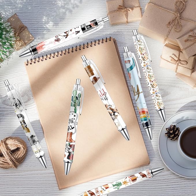 Western Cowboy Ballpoint Pens - 24PCS Cute Cowboy Print Pens Set Horse Cow Skull Smooth Writing Pens Retractable Boots Hat Pen for School Office Supplies for Women Teacher Birthday Gifts