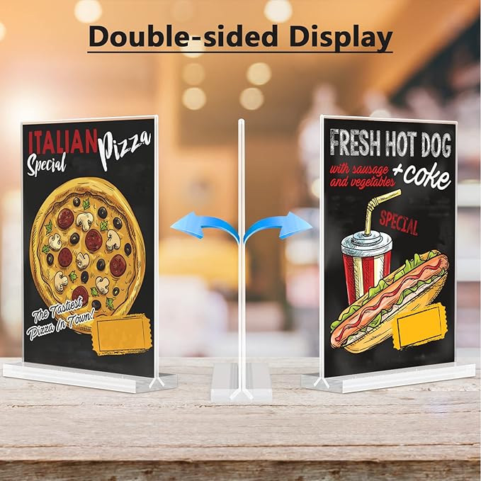 MaxGear 8.5x11 Acrylic Sign Holder 3 Pack, Clear Table Menu Display Stand Plastic Document Paper Holder Double Sided T Shape Sign Frame for Store, Restaurant, Hotels, Office