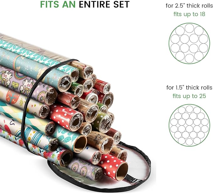 ZOBER Wrapping Paper Storage Containers - 40 Inch Gift Wrapping Organizer Storage - Fits 25 Standard Rolls of Wrapping Paper - Waterproof