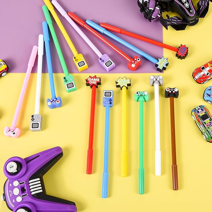 100 Pcs Video Game Cartoon Cute Fun Pens for Kids Kawaii Games Handle Level Up Games Console Shape Gel Black Ink Pen Cute Video Game Pens for School Office Home Student Kids Present