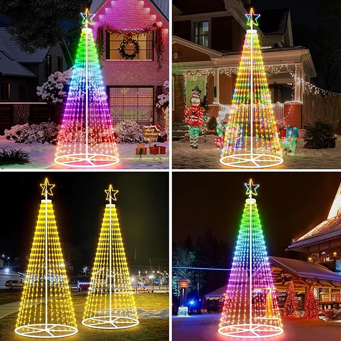 Led Outdoor Christmas Tree, 12.8 FT Prelit Smart Outside Christmas Tree Light Show, App Control with 660 LED Lights Color Changing, Music Sync, Cone Tall Star Topped Christmas Tree for Yard & Garden