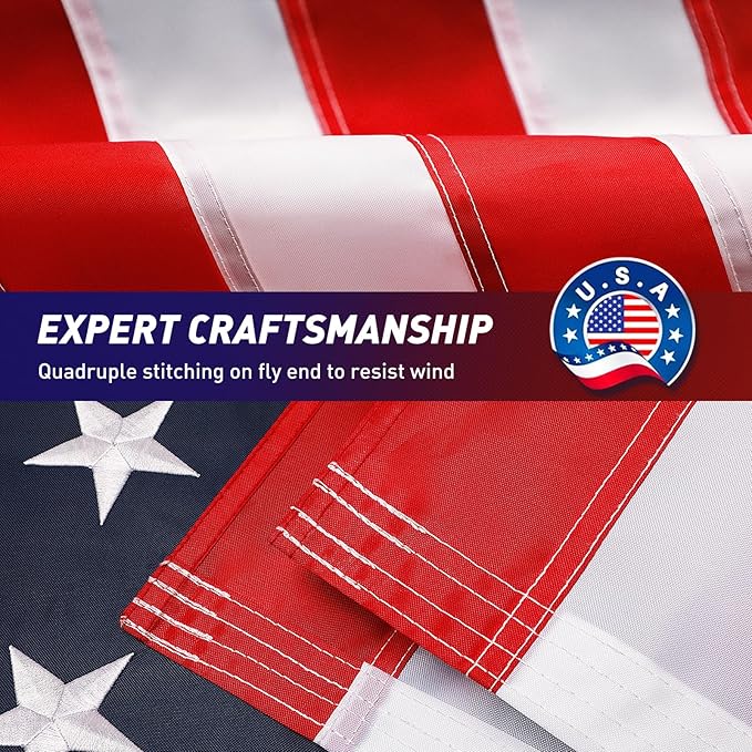 American Flag 3x5 Outdoor, 210D 3x5 Flags Outside, Made in USA Heavy Duty Spun Nylon USA Flag, All Weather US Flags with Embroidered Stars Sewn Stripes Brass Grommets, Vivid Color for Outdoor Indoor (3 by 5 Foot)