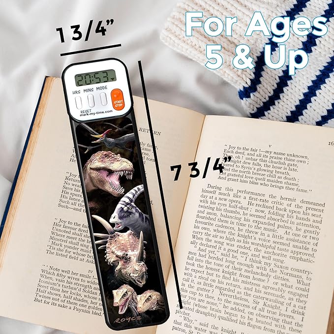 Mark-My-Time - Digital Bookmark - Mark My Time Reading Timer and Bookmark for Kids, Cool Bookmarks and Reading Incentives, Christmas Gift & Stocking Stuffer for Book Lovers - 3D Dinosaur